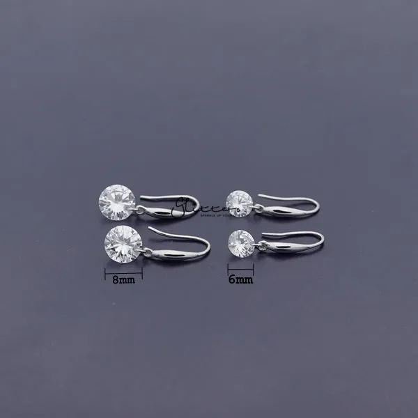 Sterling Silver Dangle Drop Women Earrings  With Cubic Zirconia Studs