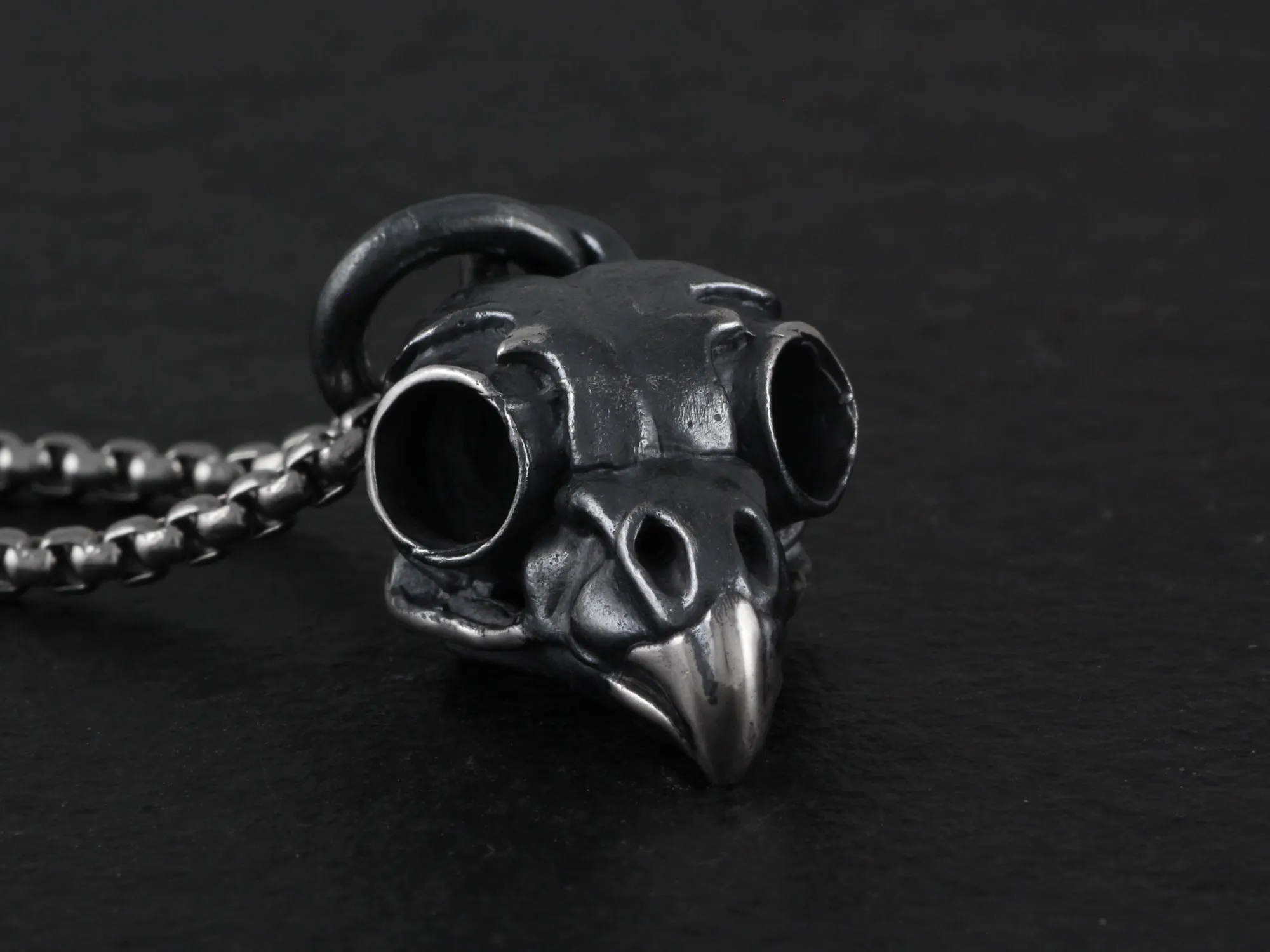 Sterling Silver Owl Skull Necklace