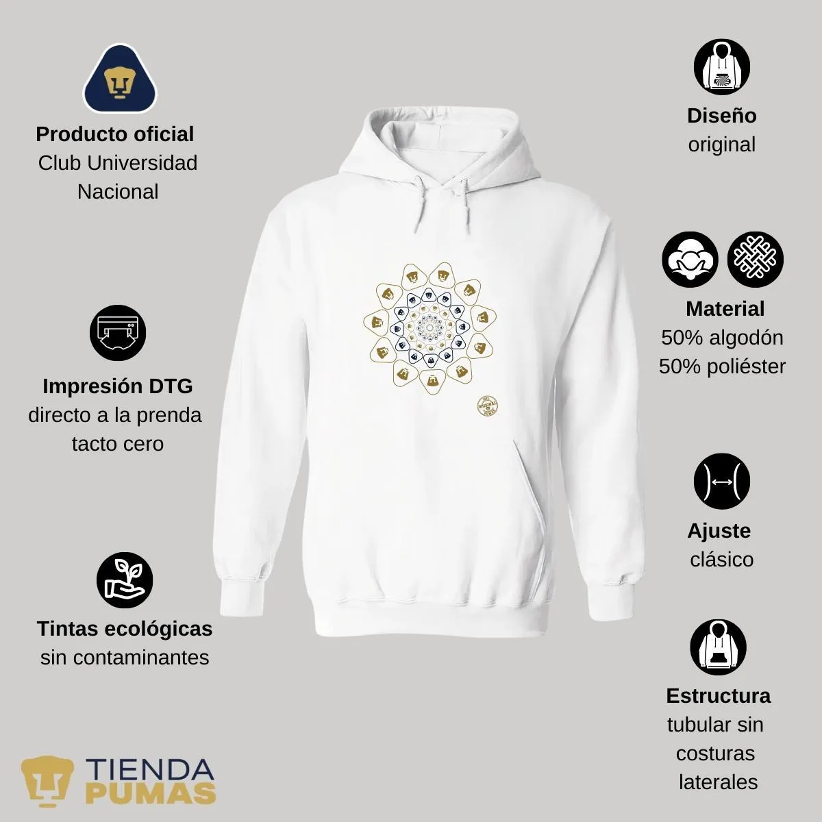 Sudadera Hombre Hoodie Pumas UNAM Flor