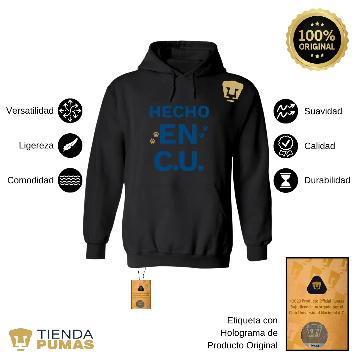 Sudadera Hombre Hoodie Pumas UNAM Hecho en C.U.