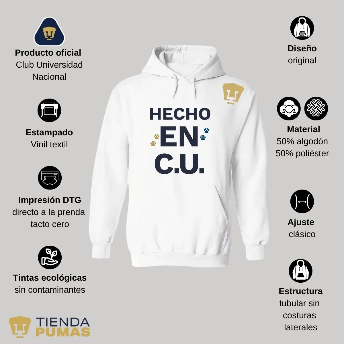 Sudadera Hombre Hoodie Pumas UNAM Hecho en C.U.