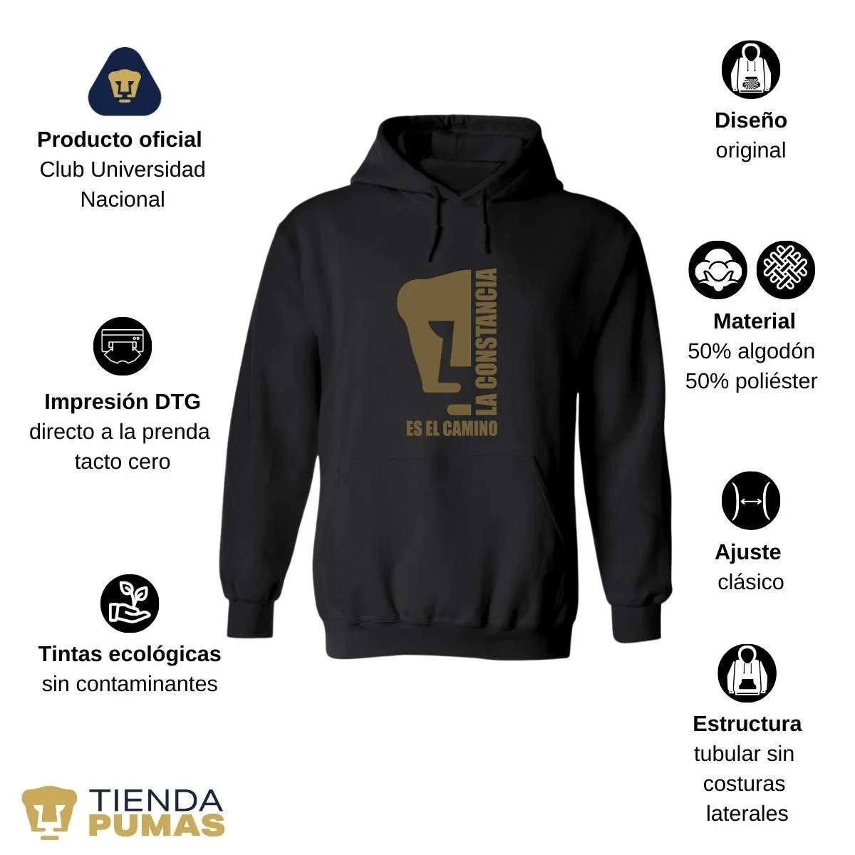 Sudadera Hombre Hoodie  Pumas UNAM La constancia