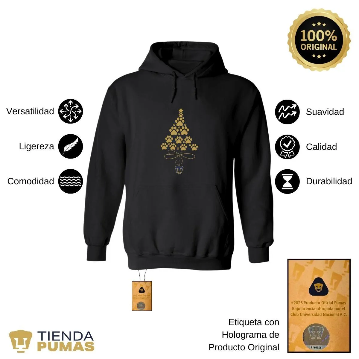 Sudadera Hombre Hoodie  Pumas UNAM rbol Navidad