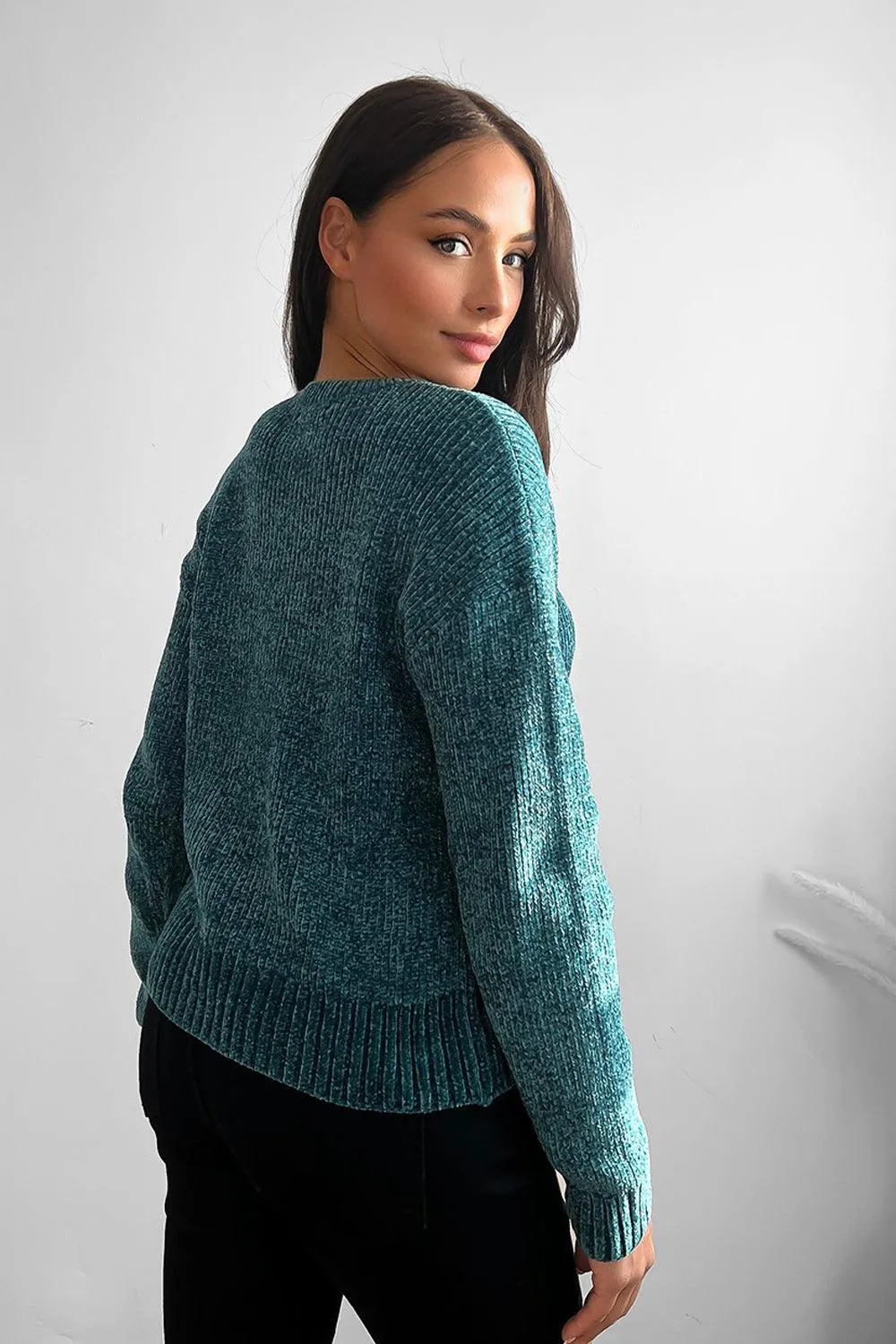 Teal Velvet Round Neck Jumper