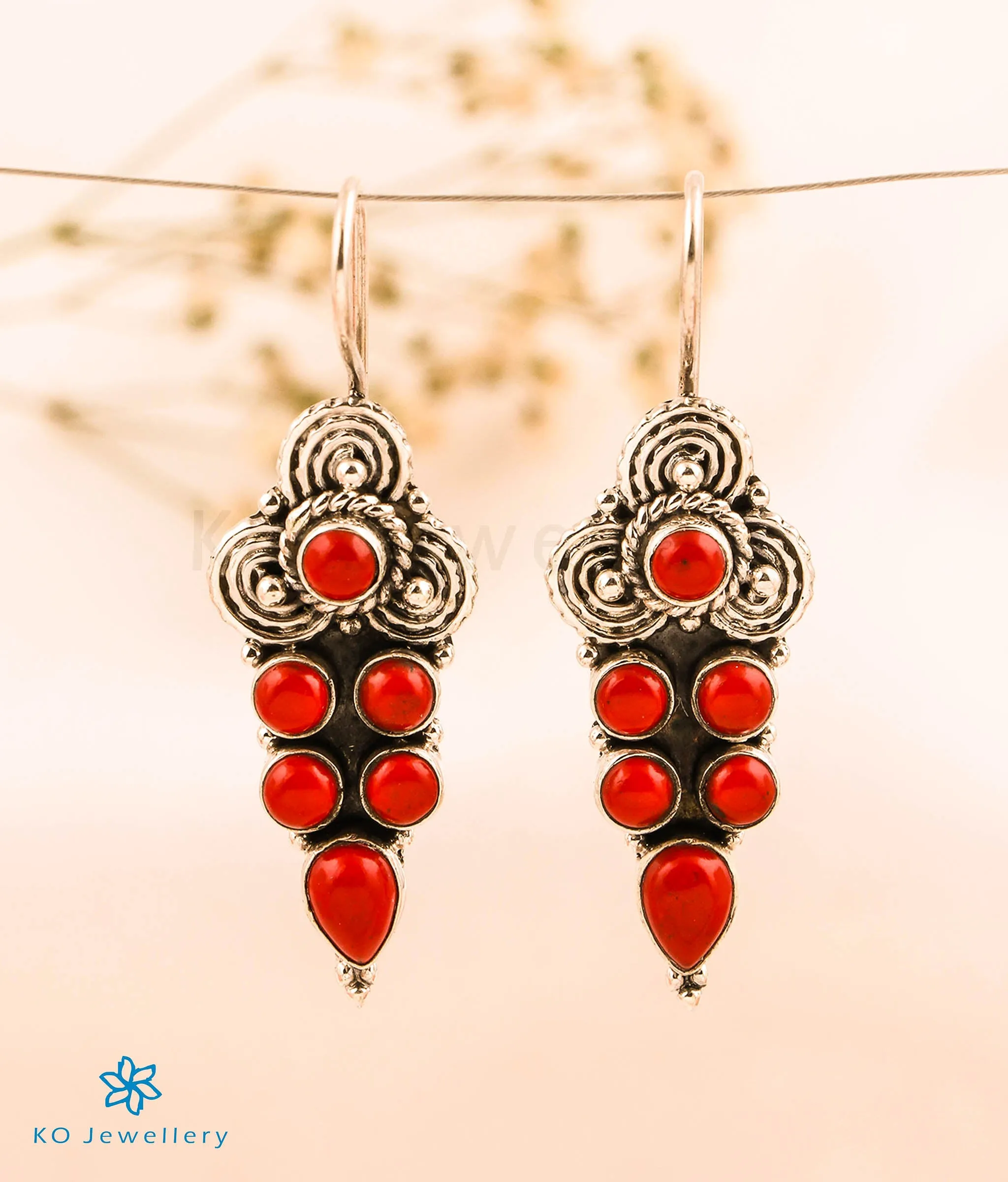 The Tamara Silver Gemstone Earrings (Coral)