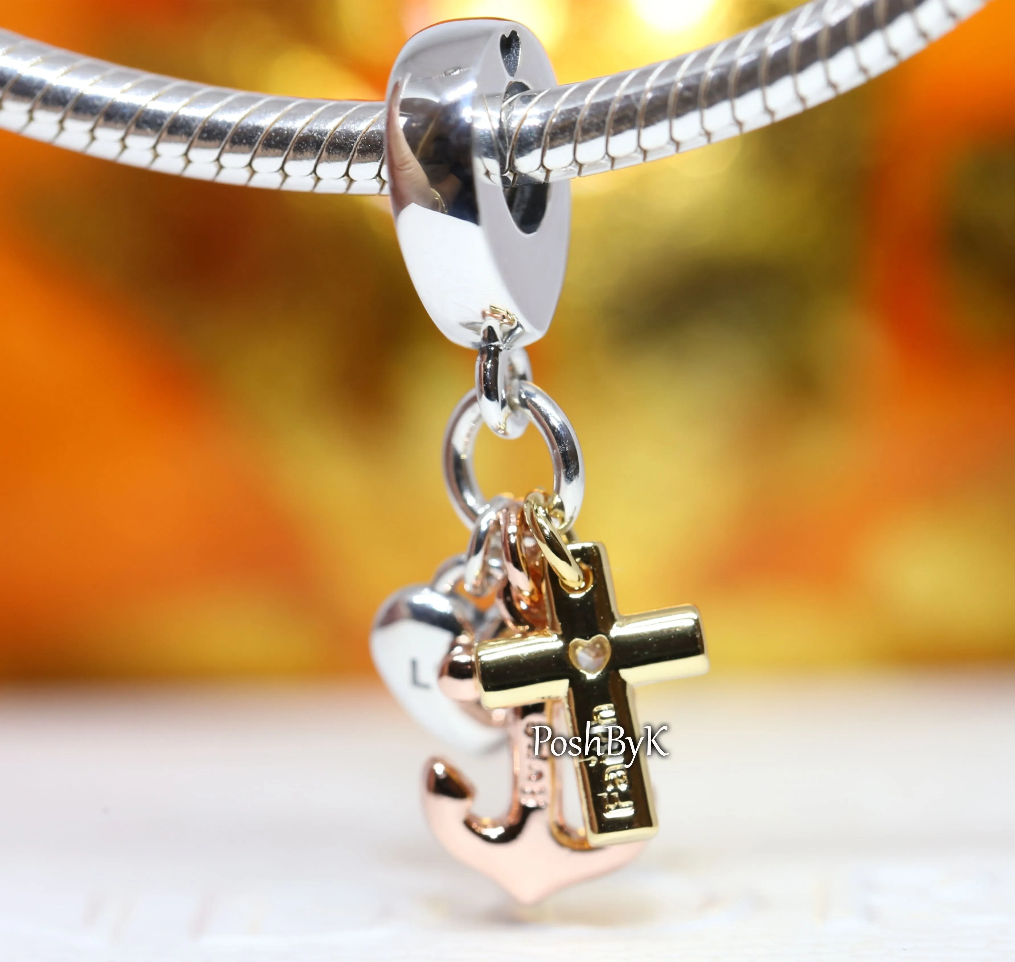 Triple-tone Cross, Heart, & Anchor Dangle Charm 799354C01