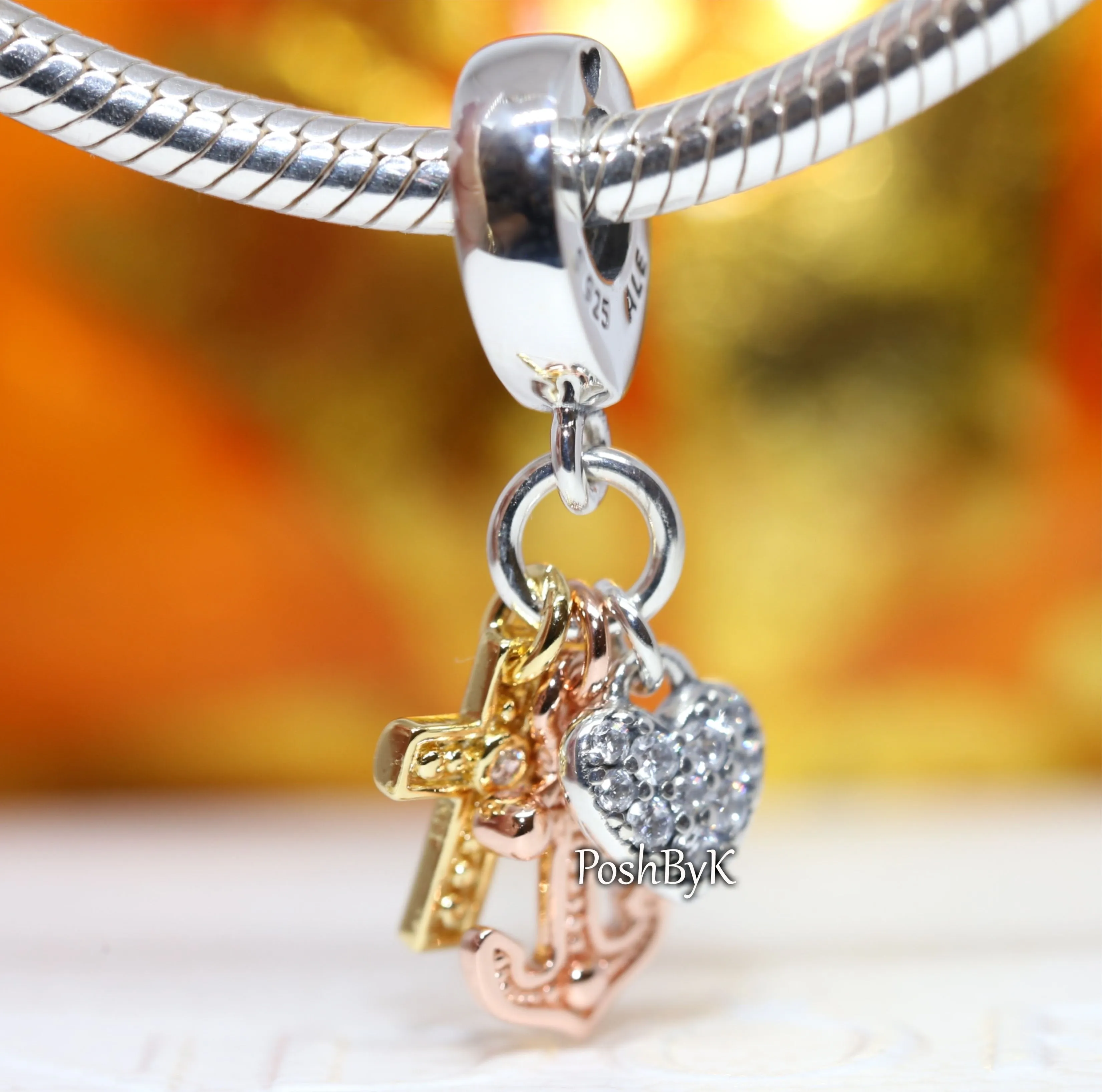 Triple-tone Cross, Heart, & Anchor Dangle Charm 799354C01