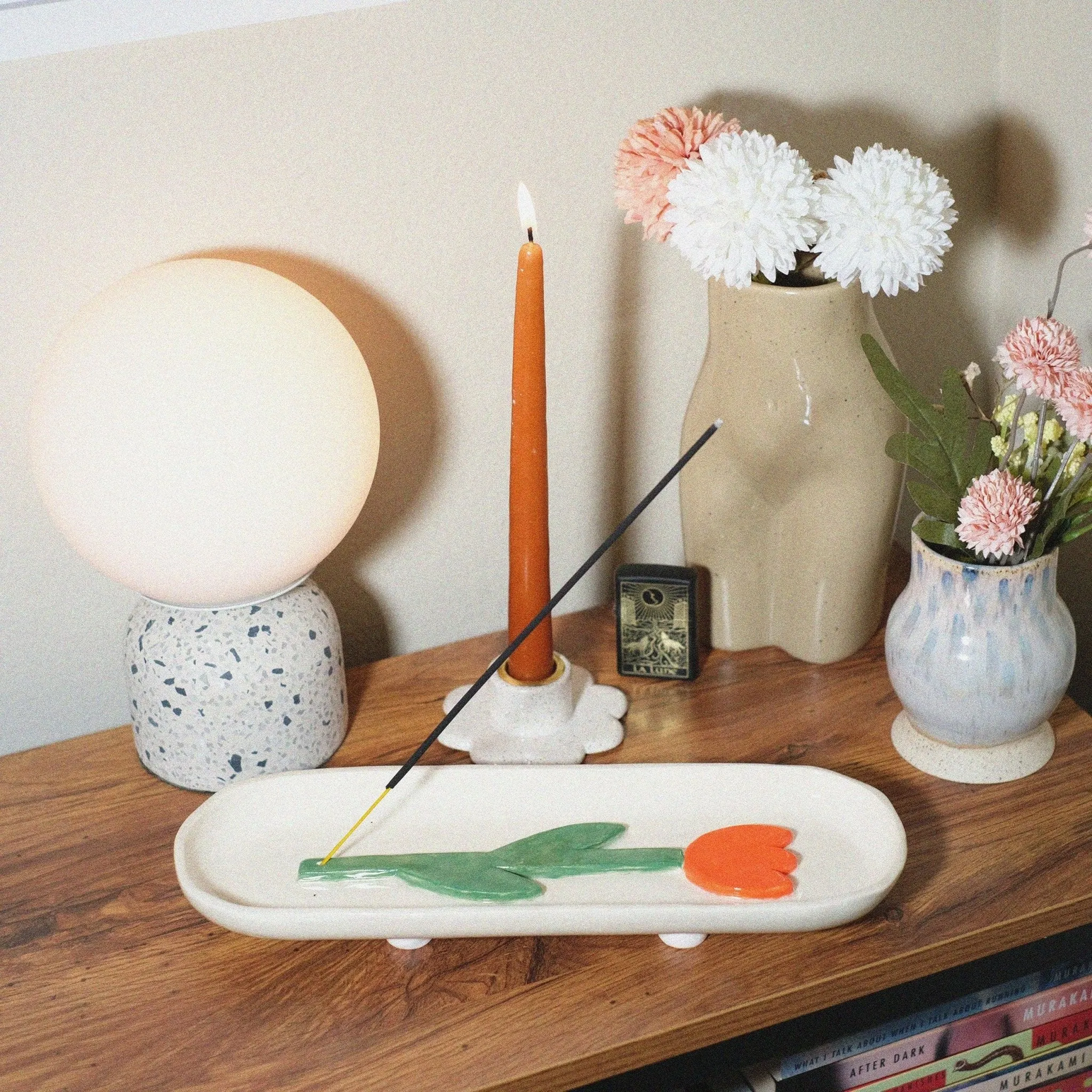 Tulip ceramic incense holder