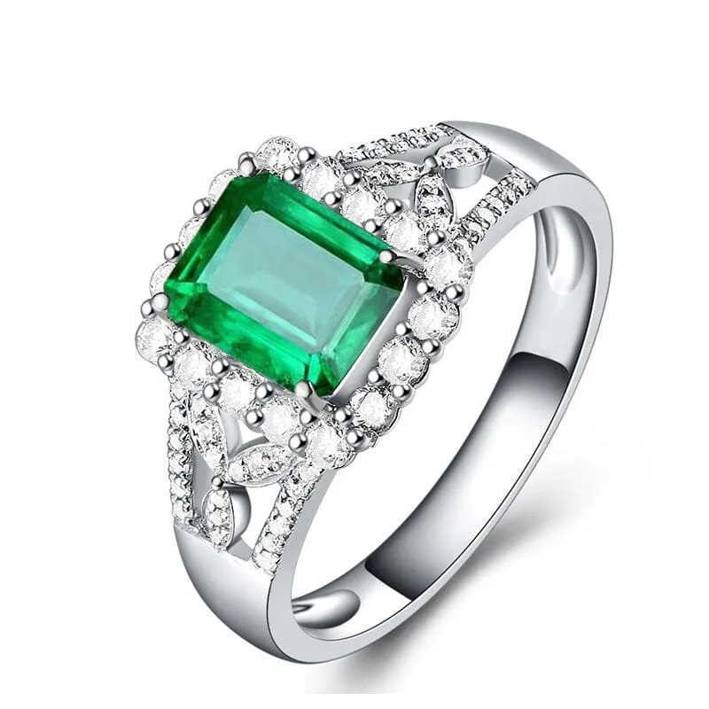 Vintage Emerald Resizable Diamond Ring - 925 Sterling Silver