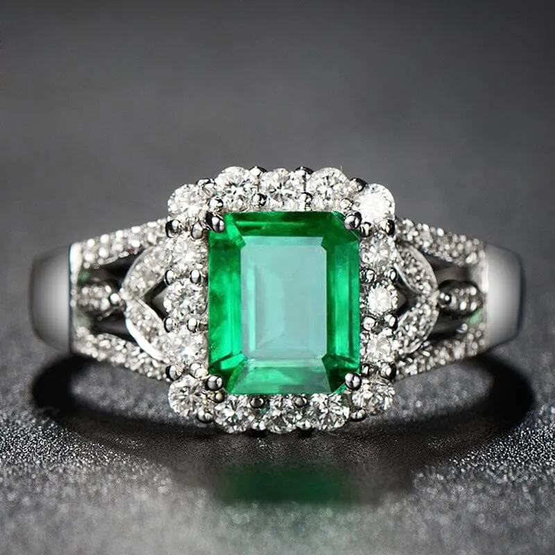 Vintage Emerald Resizable Diamond Ring - 925 Sterling Silver