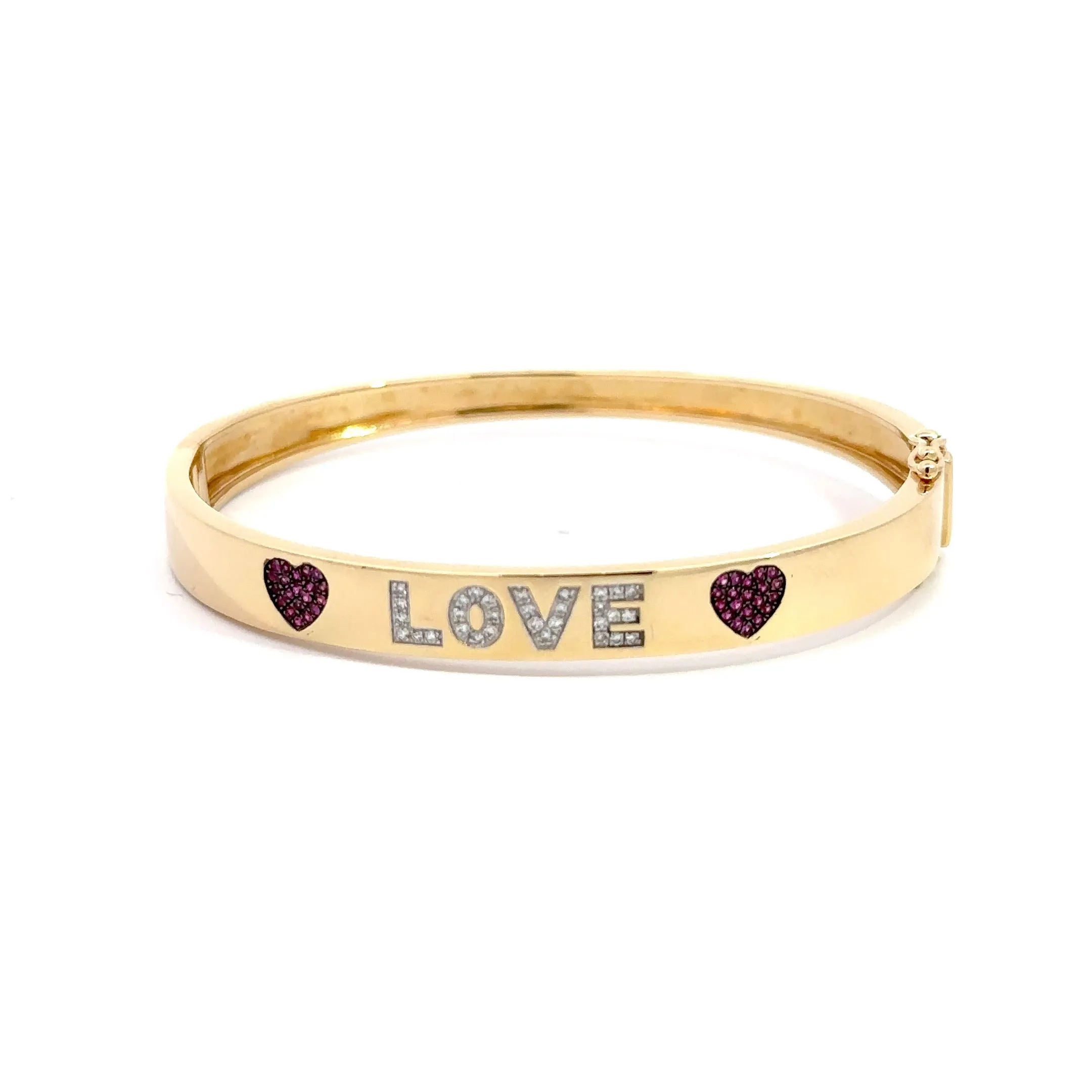 WD890 14KT GOLD DIAMOND AND RUBY LOVE CUFF BRACELET