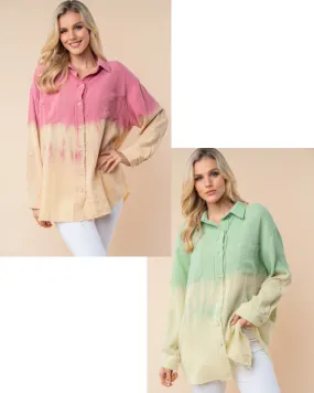 White Birch Pink OR Green Dip Dye Top  PREORDER