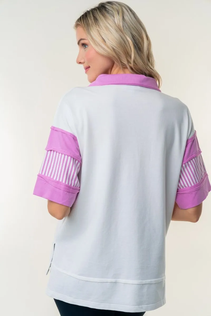 White Birch White w/ Pink Stripe Top  PREORDER