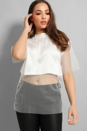 White Mesh Net Overlay Cropped T-Shirt