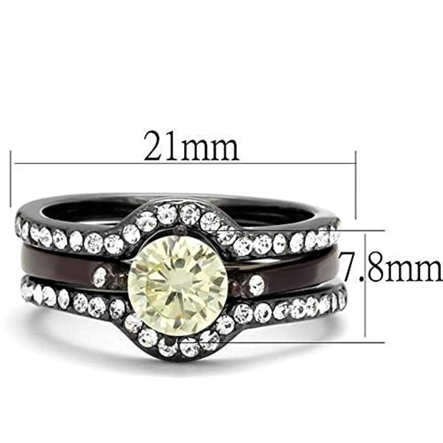 WildKlass Stainless Steel Ring IP Light Black (IP Gun) & IP Dark Brown (IP Coffee) Women AAA Grade CZ Citrine Yellow