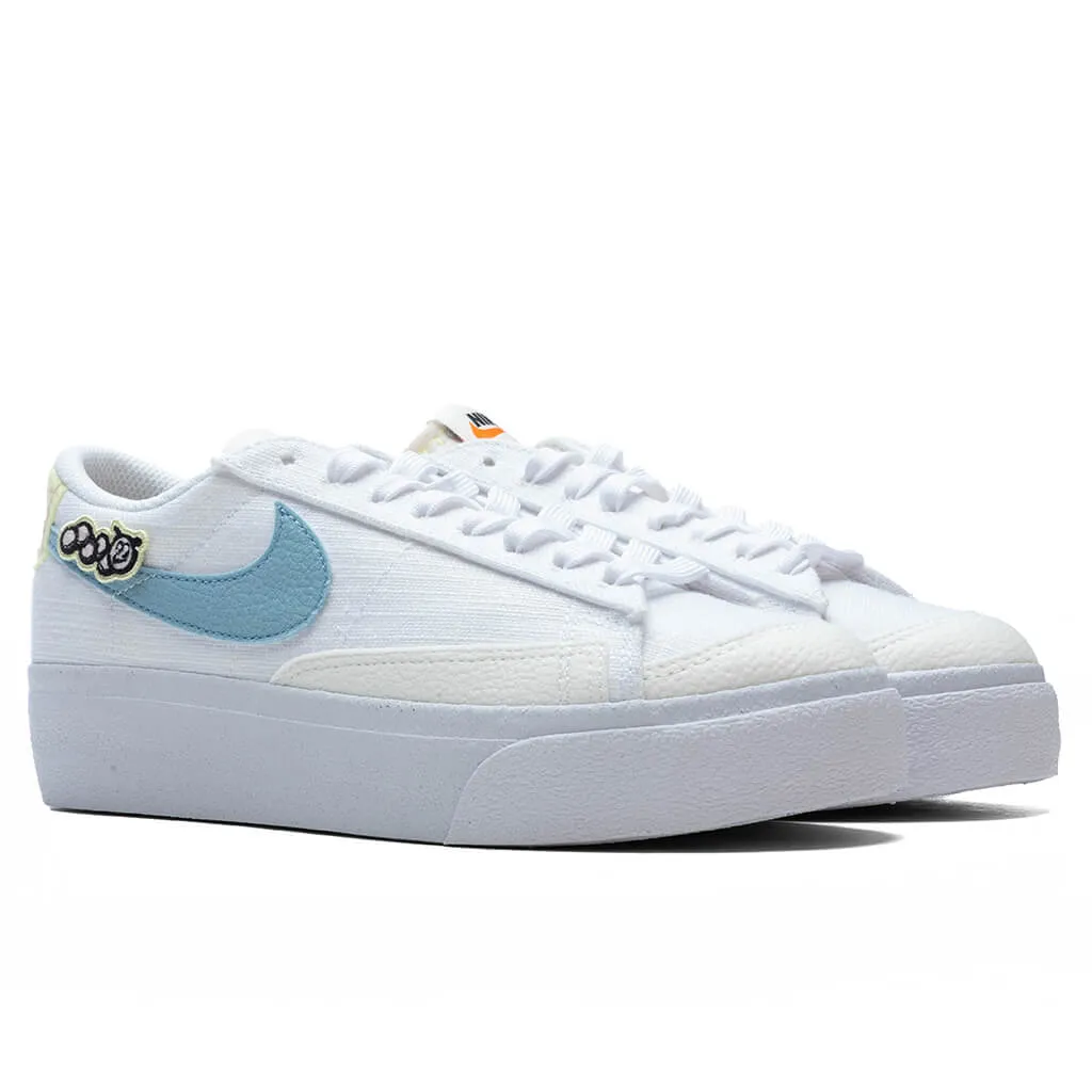 Women's Blazer Low Platform Next Nature - White/Boarder Blue/Pink Oxford