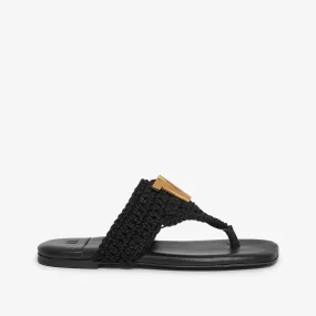 Women's crochet-nappa leather flip flop sandal