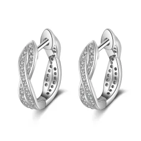 Women's Cubic Zirconia Real 925 Sterling Silver Hoop Twisted Earrings