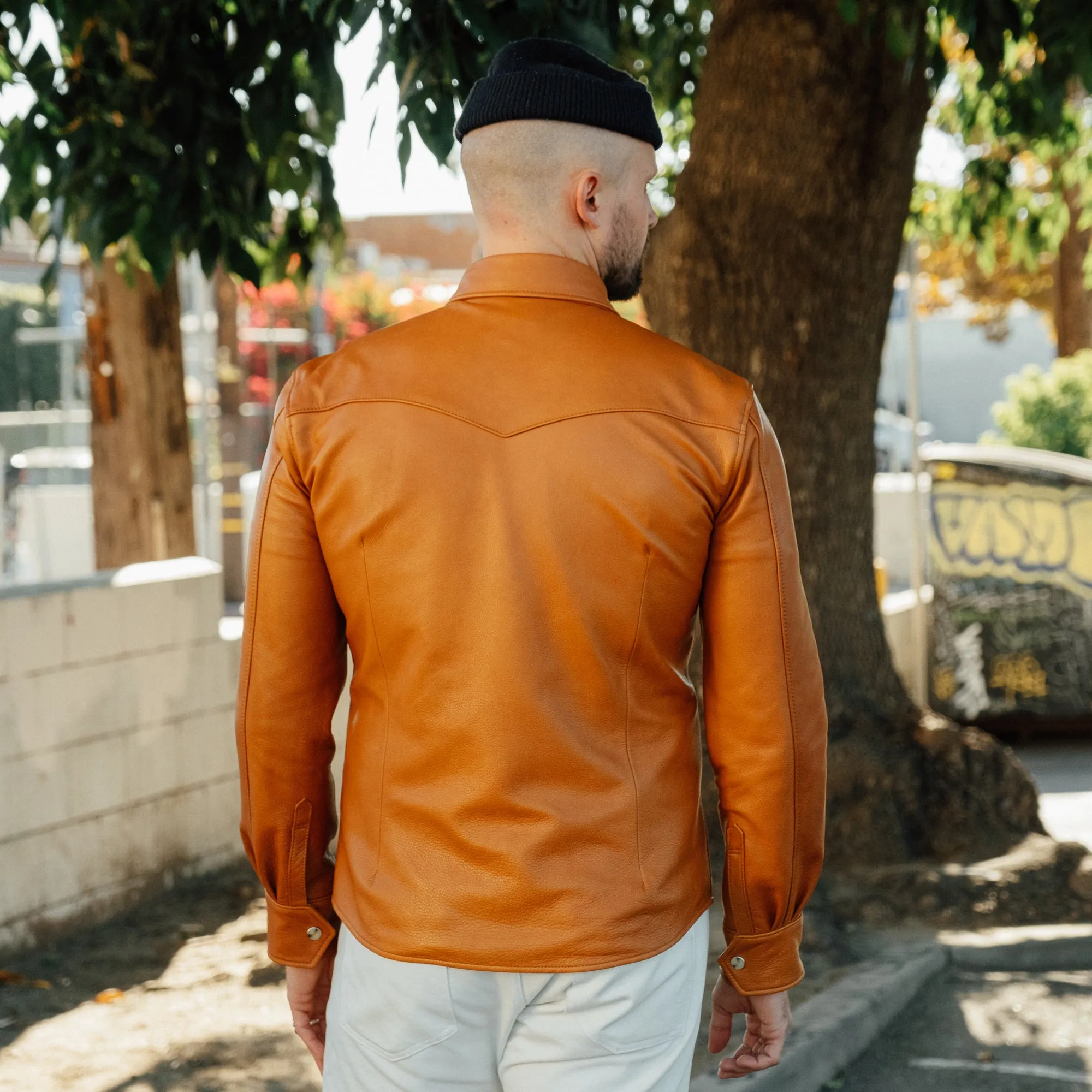 Y'2 Leather SS-13 Oiled Steerhide Western Shirt Camel